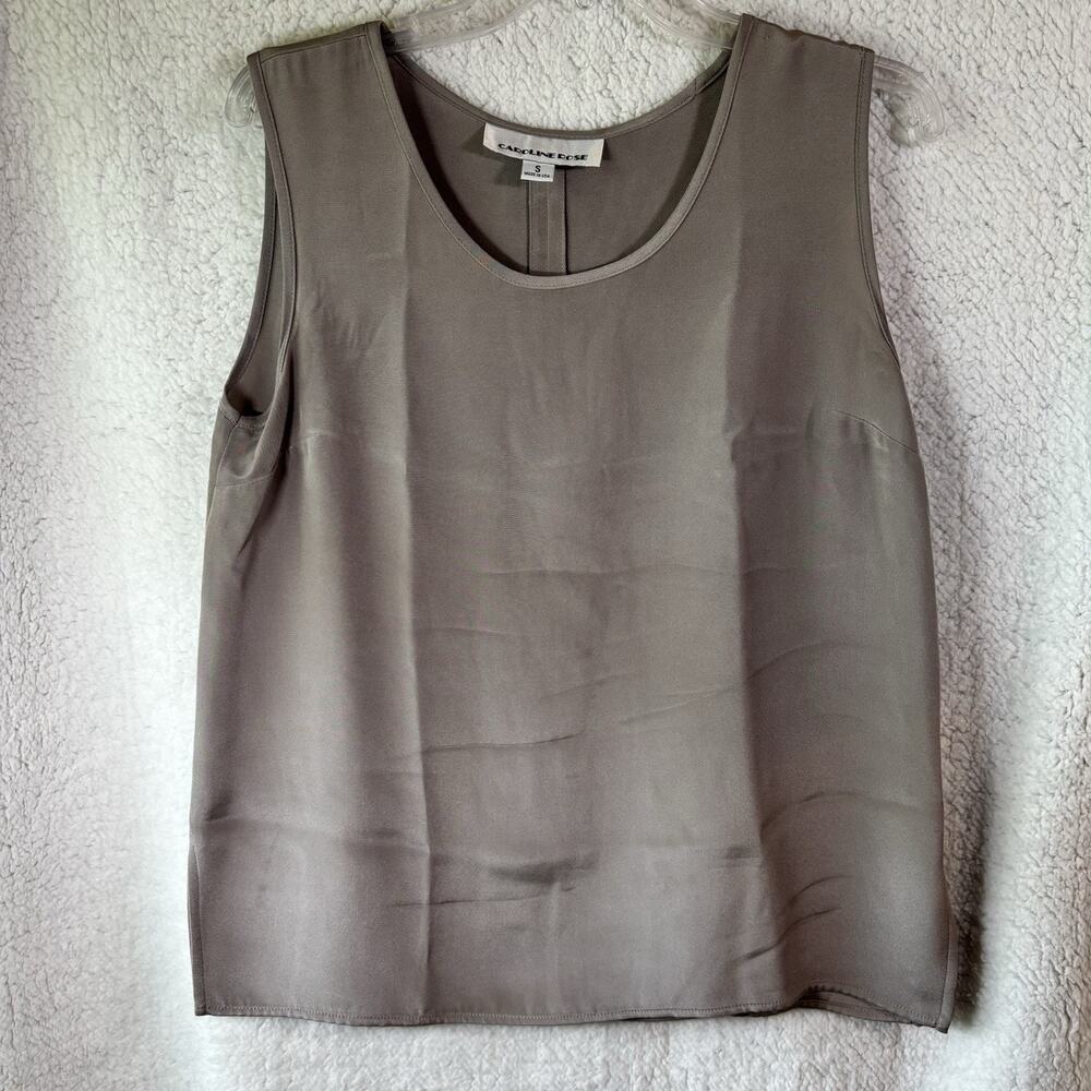 Caroline Rose Beige 100% Silk Sleeveless Blouse‎ Size S Made in USA